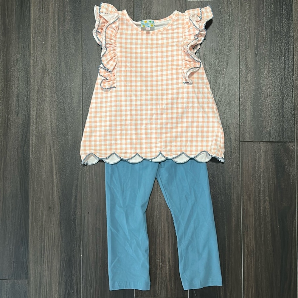 Sugar Dumplin Gingham Ruffled Sleeve Set size 4T